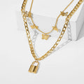 Singoli Punk Multi-Layer Metal Necklace Butterfly Lock Necklace Choker Chain Jewelry 2021 New
