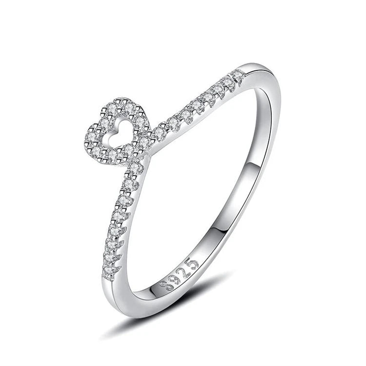 Original Design 925 Sterling Silver Women Simple Small Heart Shape CZ Diamond Index Finger Ring