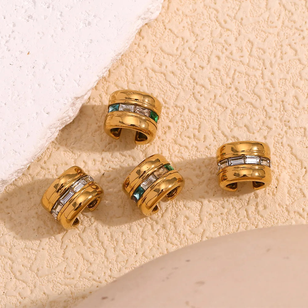 Jachon Zircon Jewelry Ear Cuff 18k Gold Plated Earrings Waterproof Stainless Steel Jewelry