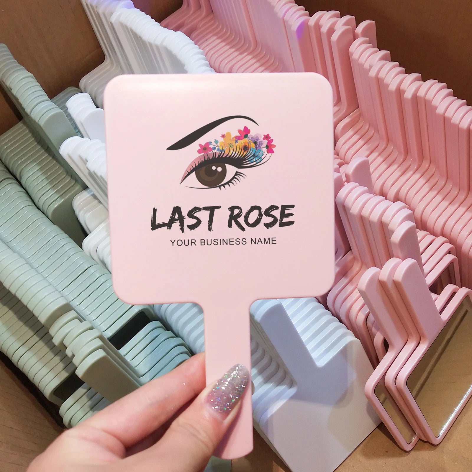 Wholesale Big square White Black pink Make up Mirror OEM logo Handle Mirror With Handheld Mirror