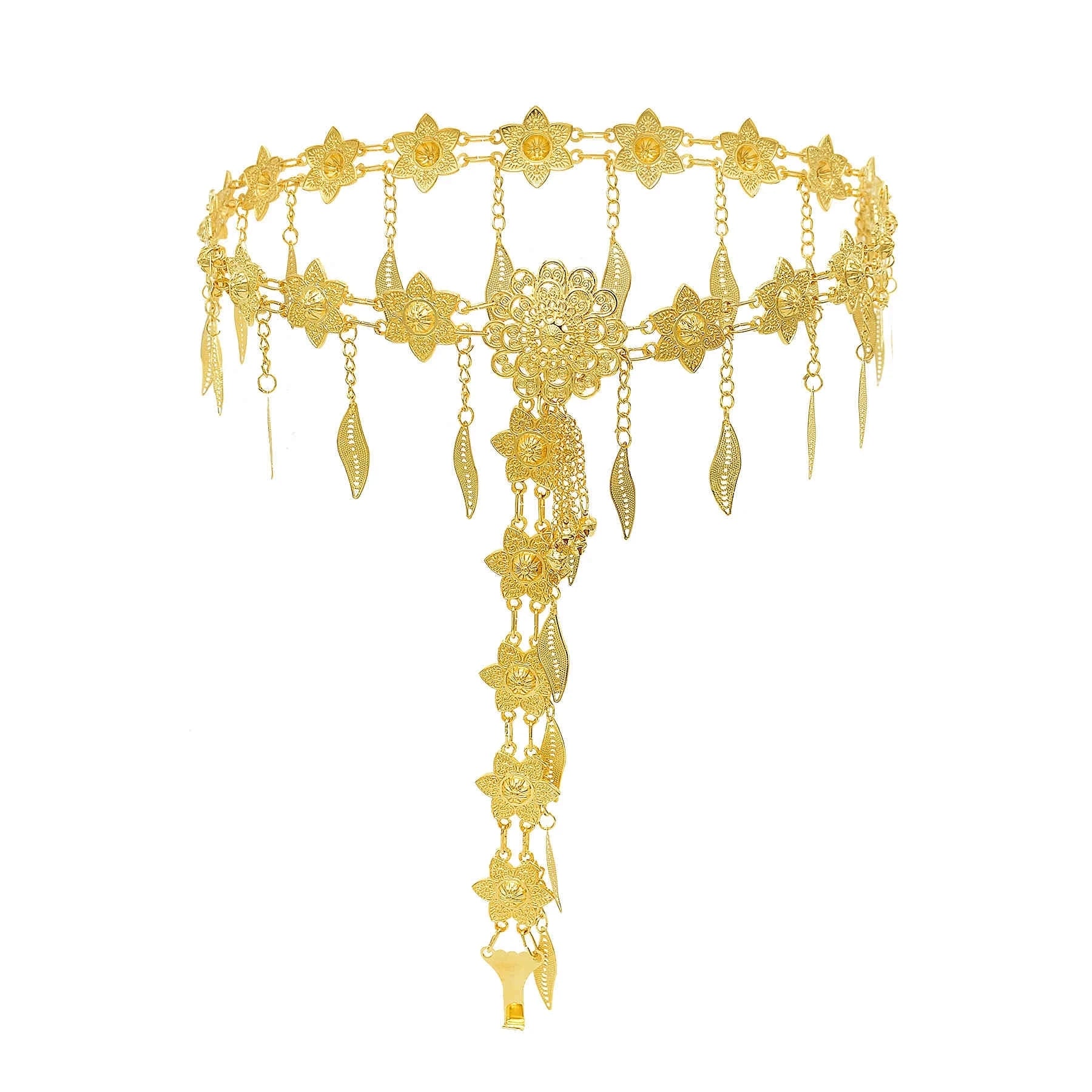 Vintage Gold Metal Hollow Flower Belly Dance Waist Belt Chains for Women Indian Thailand Party Body Jewelry