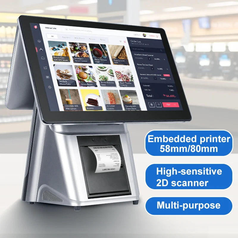 15/15.6 Inch Billing Retail Restaurant Touch Dual Screen Pos Terminal Cashier Machine Cash Register Pos All in One Pos Systems