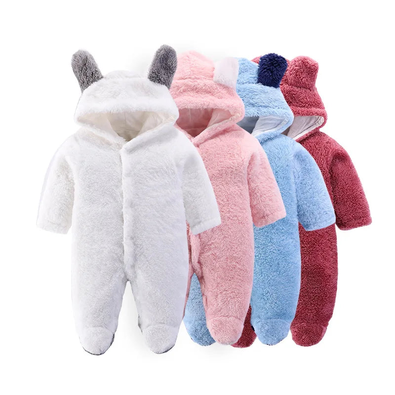 2021 Newborn Baby Winter Clothes Infant Baby Girls Clothes Soft Fleece Outerwear Rompers Baby Coat Newborn 0-12M Boys Jumpsuit
