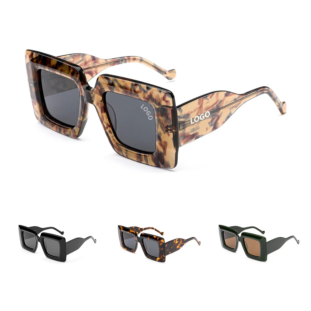 Oversized Big Size Square Luxury Sunglasses Tortoise Transparent Acetate Sunglasses TAC Polarized Lens Sun Glasses for Women