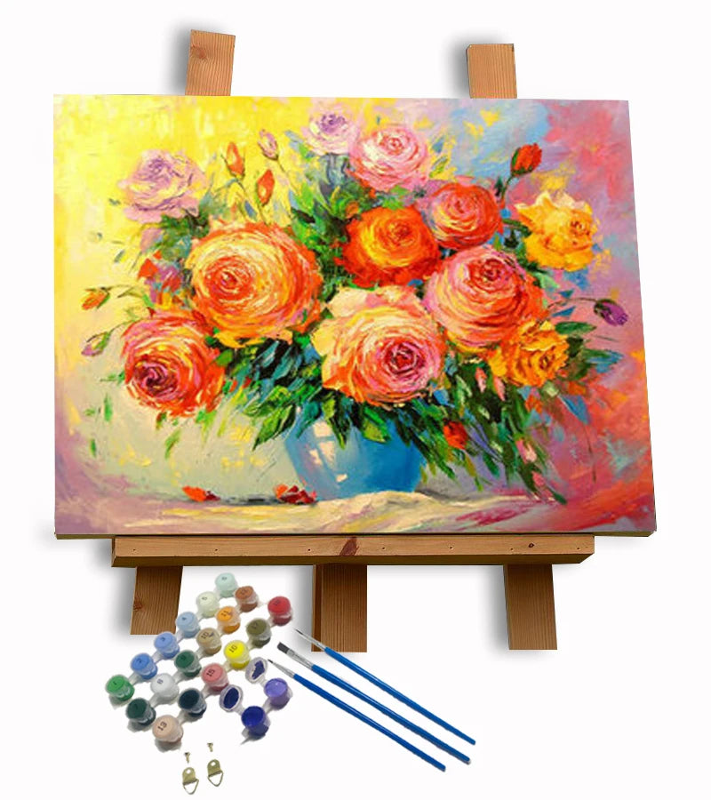 Newest Canvas Digital Oil Painting by Numbers Clear Printing Digital Painting Vase and Flower Digital Diy Painting