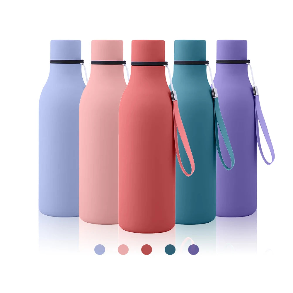 Small-Mouth Stainless Steel Water Bottle Lid with Rope Outdoor Portable Sports Water Bottle Rubber Paint for Camping Bicycle
