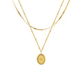 Joolim 18K Gold Plated Double-Layer Beads Herringbone Chain Eight-pointed Star Oval Pendant Necklace Stainless Steel Jewelry
