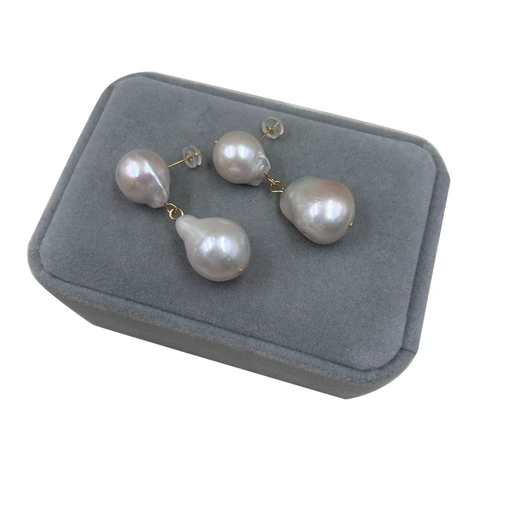 13-18 mm Biggest Baroque Pearl 925 Silver Earring With18k Gold Plating 100% Nature Freshwater Pearlswholesale Price.