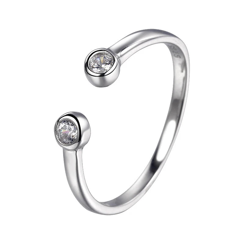 Classic Design 925 Sterling Silver Double CZ Rings Open Adjustable Women's Daily Jewelry Ring