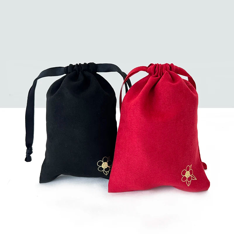 BSCI SA8000 Custom logo Faux Black Suede Velvet Drawstring Dust Bags for Shoes Handbags Cosmetics