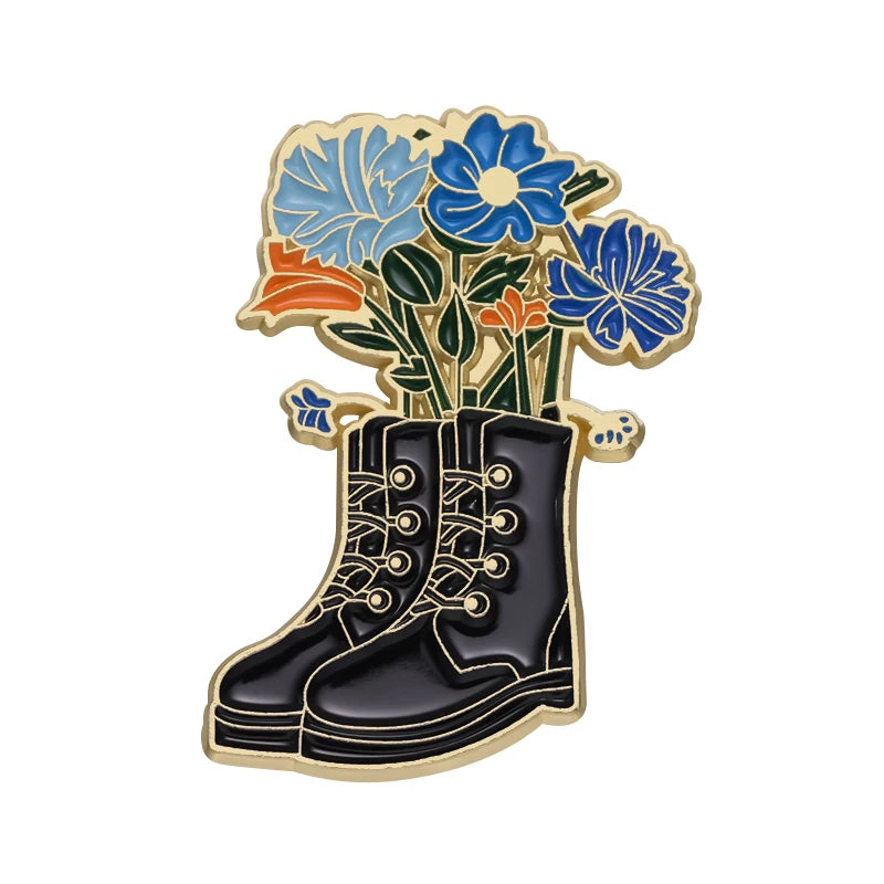 Creative Shoes Flowers Boots Enamel Pins Funny Potted Plant Lapel Badge Brooches Clothes Jewelry Accessories Pin for Backpack
