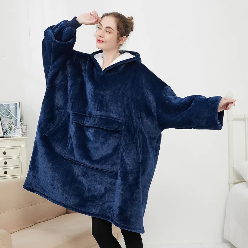 RTS Thick Blanket Hooded Oversized Microfiber Sherpa Wearable Sweatshirt Plus Size Pet Pocket Blanket Hoodie Christmas