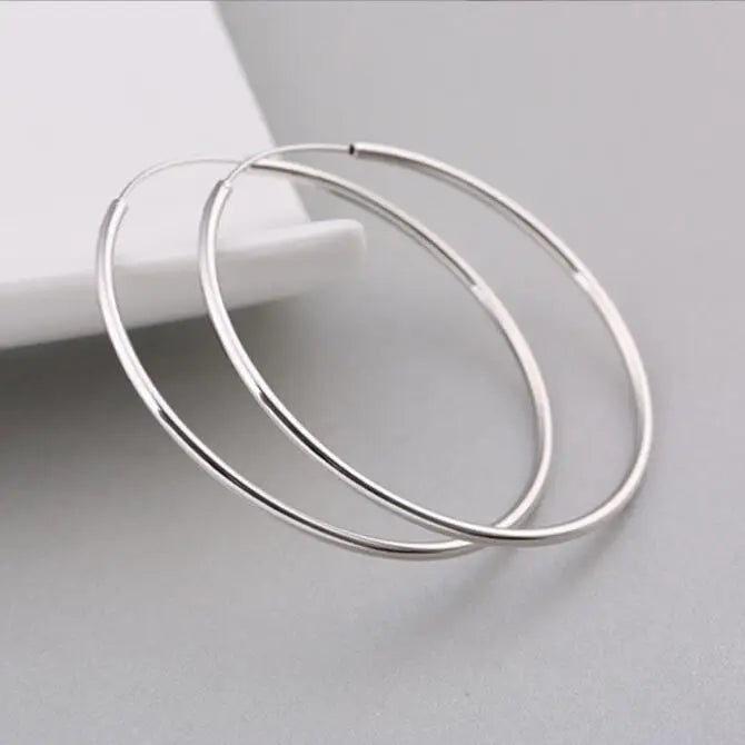 Jietao Minimalist Hypoallergenic Ladies 40 50 60 MM Large Skinny Thin 925 Sterling Silver Hoop Earrings Simple Big for Women