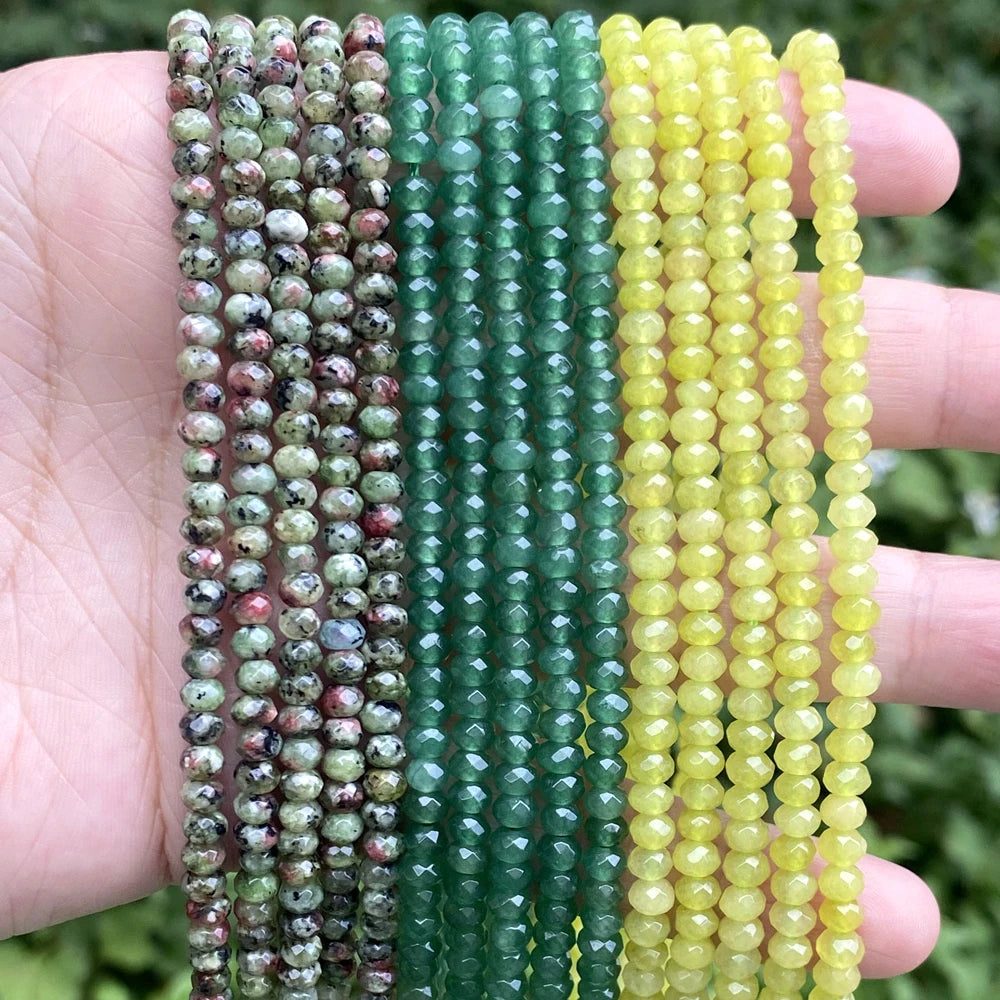 AsVrai U 3x4mm Natural Faceted Rondelle Green Aventurine Olive Jade Beads for Jewelry Making DIY Bracelet Necklace Accessories