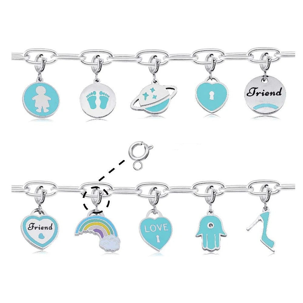 Wholesale Various Styles Colored Enamel Charm Stainless Steel Small Heart Pendant Charm for DIY Jewelry Bracelet Making