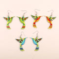 Emerging Designer Mascot Bird Flower Wing Animal Print Unique Hummingbird Colorful Acrylic Drop Earrings for Women