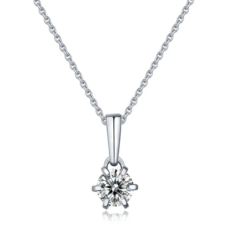 Classical Design 6 Prong Solitaire 6.5mm Moissanite Diamond Stone Charm 925 Sterling Silver Women Engagement Necklace