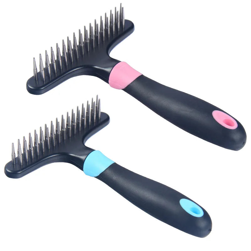 Dog Rake Deshedding Dematting Brush Comb Undercoat Rake for Short Long Hair Coats Brush Double Row Stainless Steel Pins