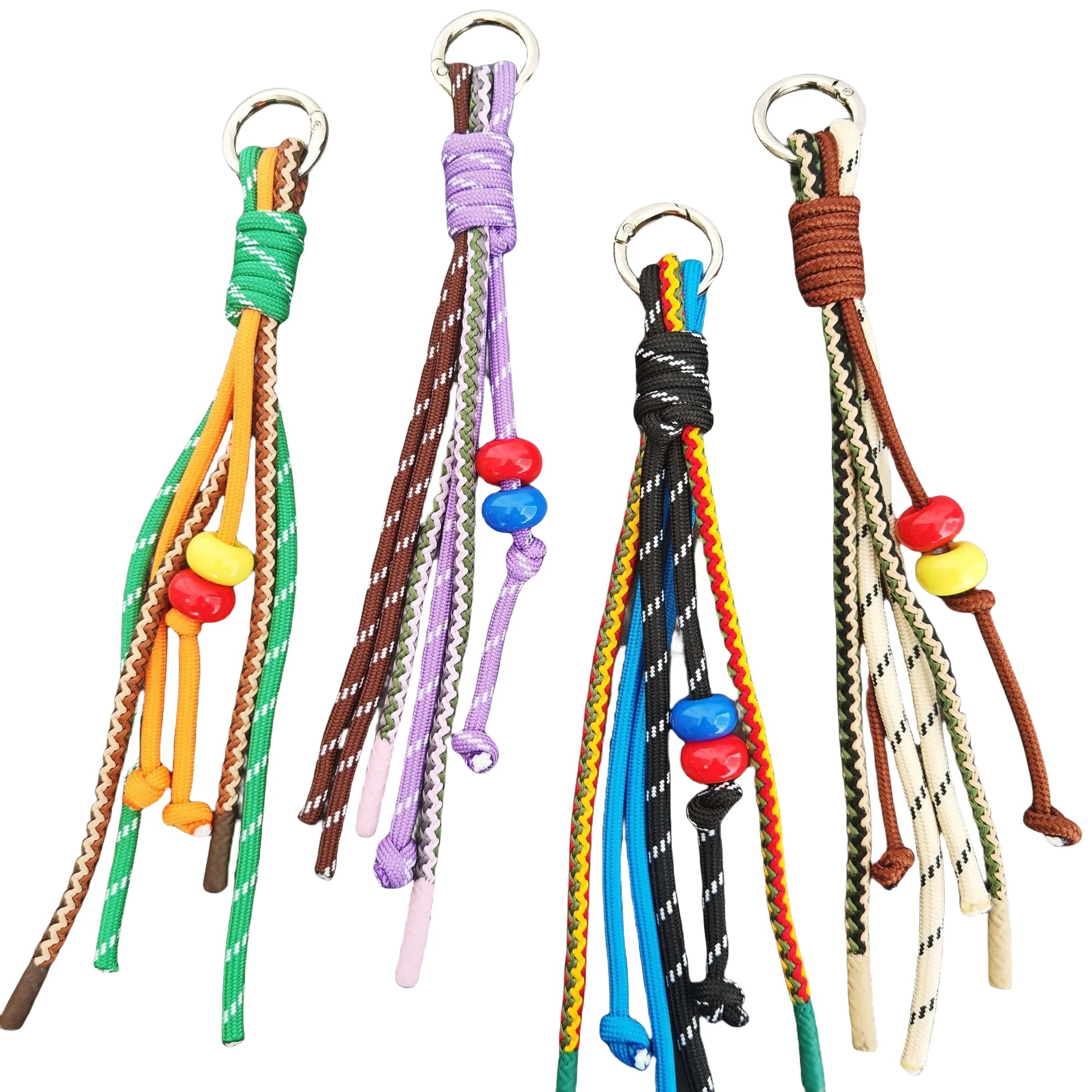 Korean Style Nylon Braided Keychain Colorful Beaded Tassel Bag Charm Boho Ethnic Fringe Pendant Unique Handmade Accessories
