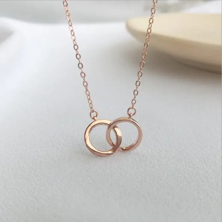 Fashionable Jewellery Interlock Circle Rose Gold Plated 925 Sterling Silver Necklace
