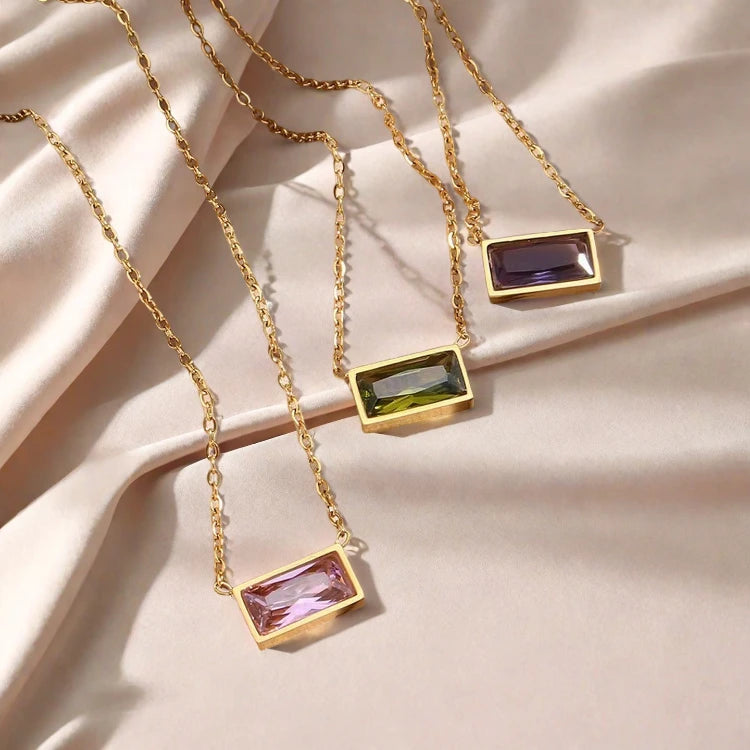 G3805 Wholesale Stainless Steel Gold Plated Tiny Rectangular Rhinestone Pendant Choker Necklace Jewelry for Women