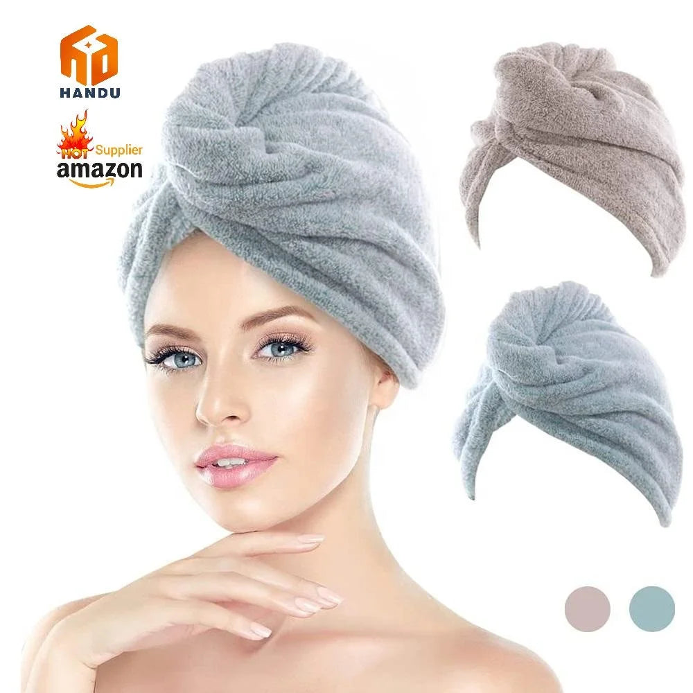 Custom Logo Print Microfiber Hair Turban Towel Wrap Super Absorbent and Quick-Dry Fabric Adjustable Compressed Design