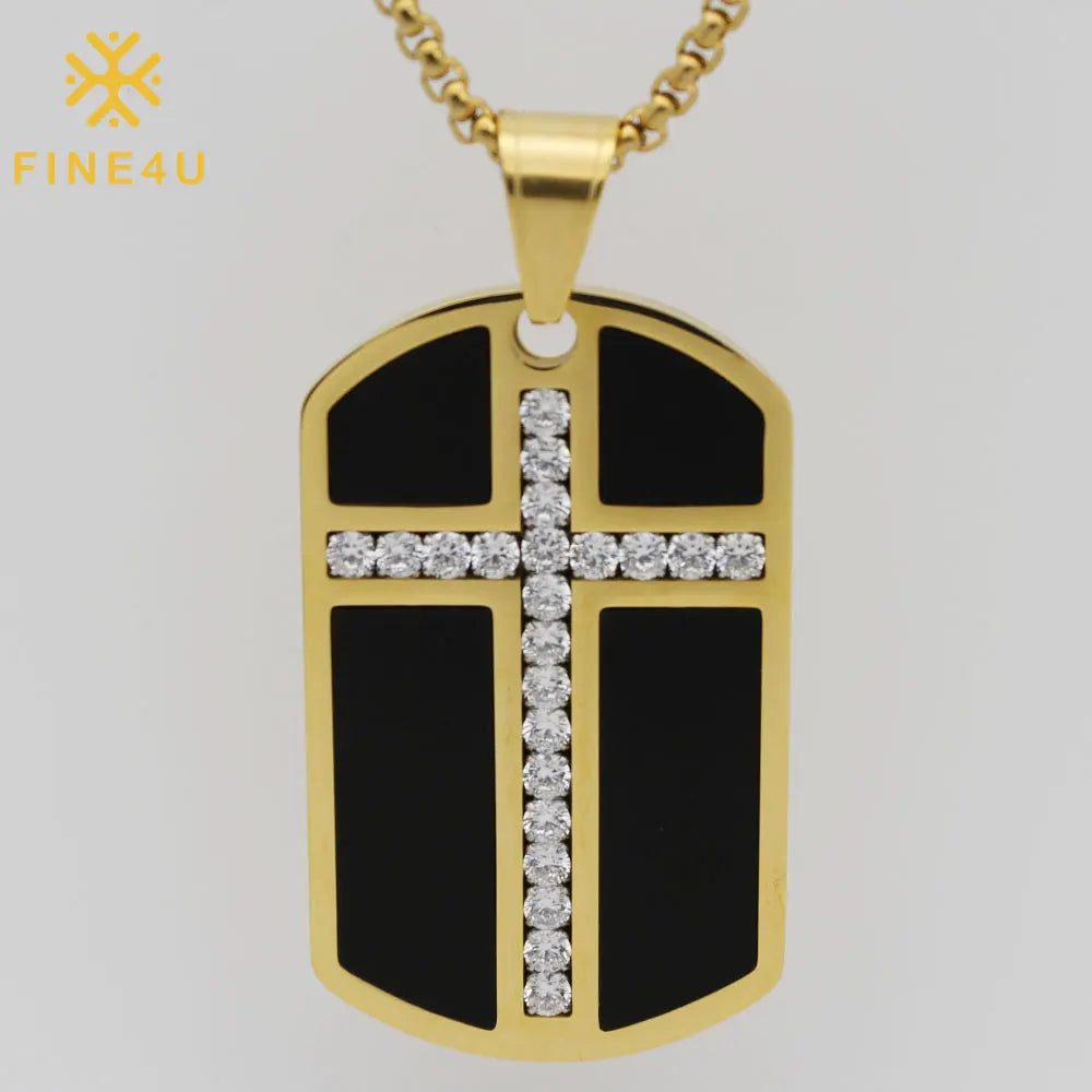 Fashion Trend Hip Hop Cubic Zirconia Stainless Steel Large Gold Diamond Cross Pendant Necklace Jewelry