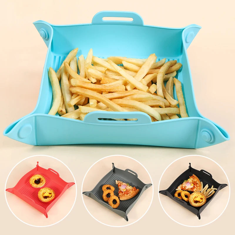 Wholesaler Food Grade Silicone Air Fryers Oven Baking Tray Pizza Fried Chicken Basket for Pan Liner Accessories