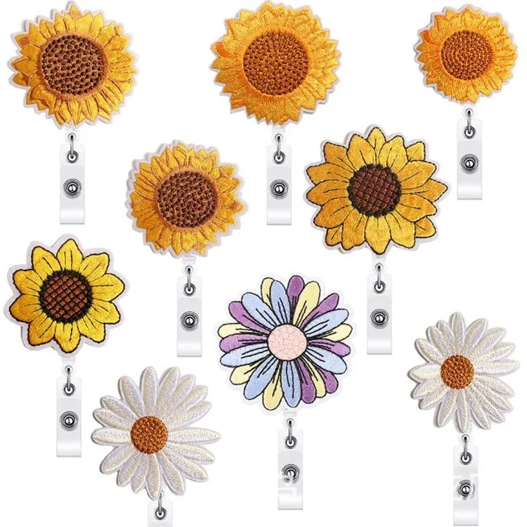 New Sunflower Retractable Nurse Badge Reels Cute Nursing Badge Reels With Swivel Alligator Clip for ID Name Card