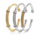 Vintage Men's Fashion Cuff s Gold Plated Stainless Steel Twist Cable Wire Rope Adjustable Open Bangle Style