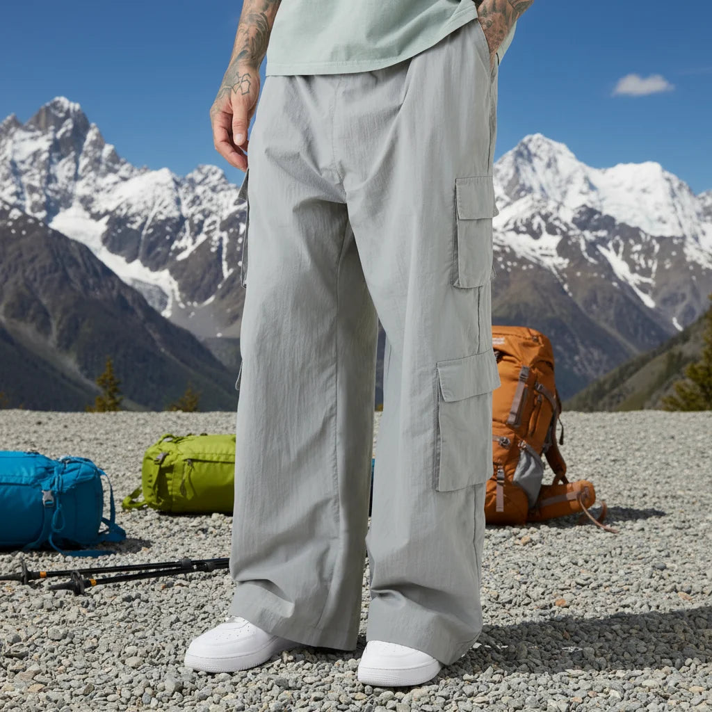 New Fashion Sports Outdoor Windproof Woven Loose High Waist Casual Cargo Pants for French Little & Big Girls Pull Terry