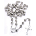 8mm Cross ABS Rose Flower Necklace Rose Ancient Silver Rosary Necklace Religious Christian Prayer Rosary