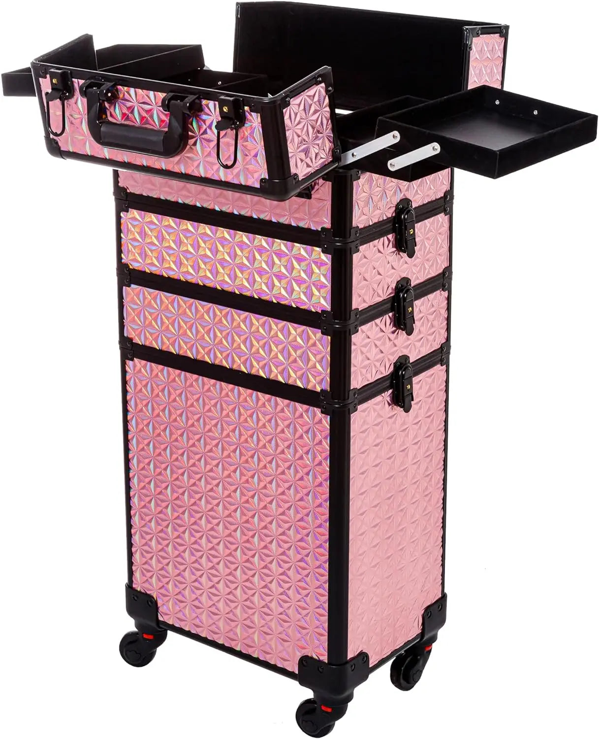Multi-Functional 360 Degree Swivel Wheel Train Case Large Drawer Rolling Cosmetic Trolley with Key Access OEM/ODM Supported