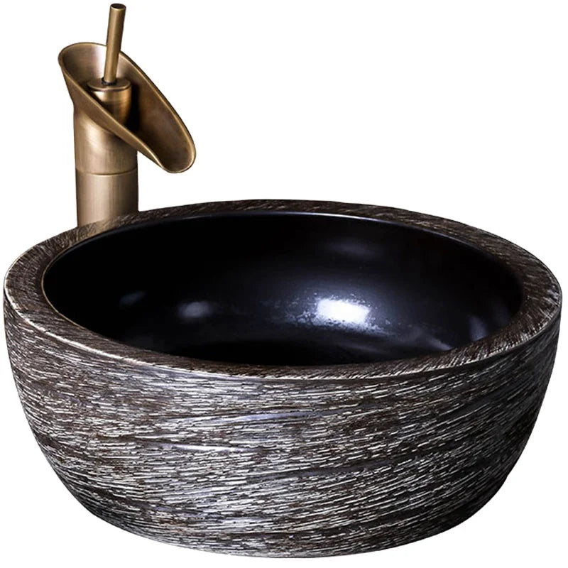 China Factory Wholesale Hand Painted Art Ceramic Round Hand Wash Basin For Bathroom