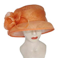 Fashion Women Orange Sinamay Floral Wide Brim UV protection Sun Hat Kentucky Derby Elegant Church Hats Wedding Party Hat