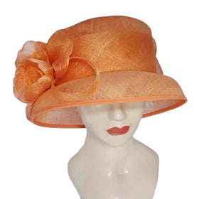 Fashion Women Orange Sinamay Floral Wide Brim UV protection Sun Hat Kentucky Derby Elegant Church Hats Wedding Party Hat