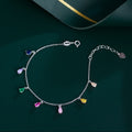 Colorful Water Drop Zirconia Boho Chic Adjustable 925 Sterling Silver Chain Bracelet for Women Beach Vacations Music Festivals