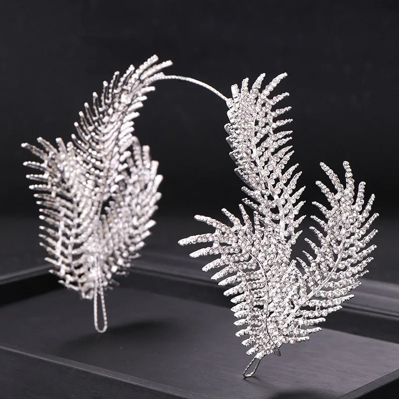 Bridal Rhinestone Feather Crown Headband Wedding Headdress Banquet Hairband Hair Accessories for Women