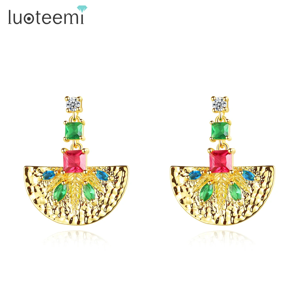 LUOTEEMI Rainbow Color Zircon Pin Earrings Fashion Colorful CZ Stone Women Accessories Earing