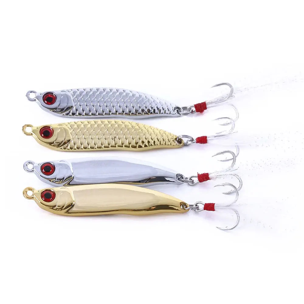 Wholesale SP254/SP255/SP256 10g 15g 20g Metal Spinner Baits Spoon Fishing Lures with Feather Hook