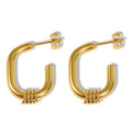 Vintage Hypoallergenic Stainless Steel Jewelry Earring 18k Gold Plated U Shape Earrings Studs Rope Twisted Rectangle Earrings