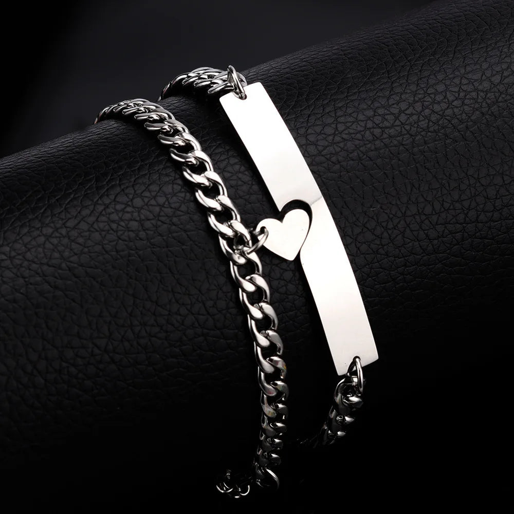 Stainless Steel Waterproof No Fade Couple Bracelet Set Puzzle Heart Charm Bracelets for Women and Men Valentine's Day Gift