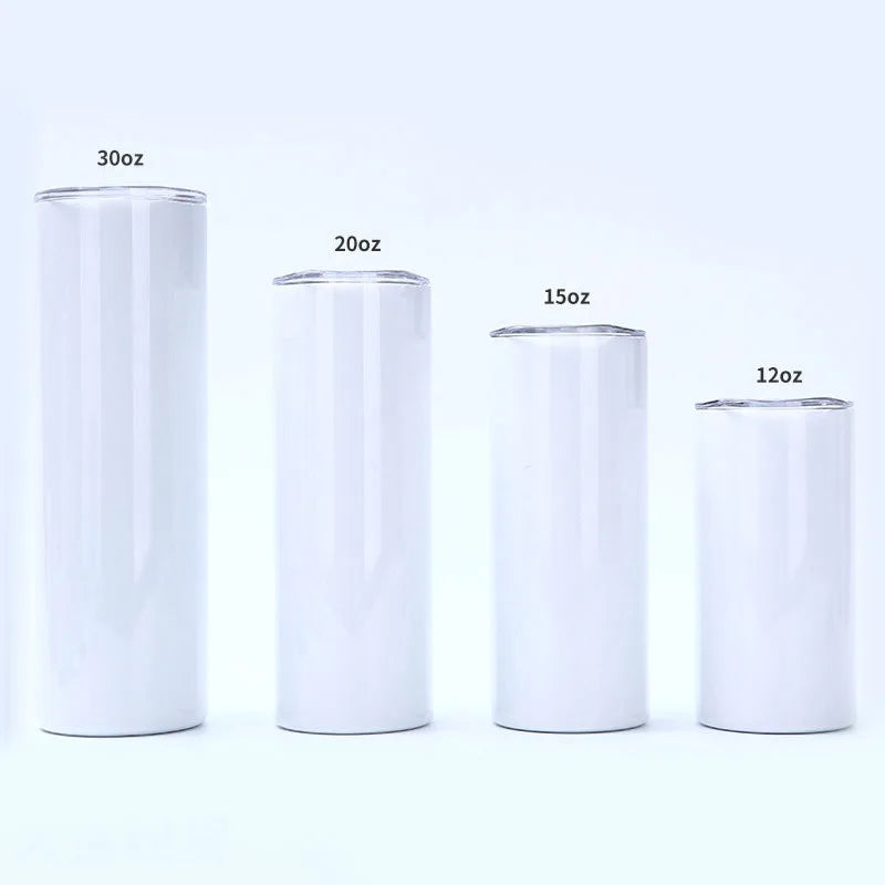 Wholesale Double Wall Straight Stainless Steel Tumbler 12oz 15oz 20oz 30oz Sublimation Blank Travel Cup Lid Straw for Camping