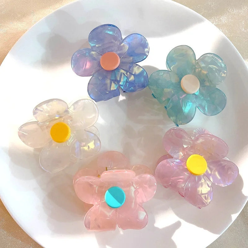 Wholesale 5.5cm Summer Vintage Elegant Pink Flower Hair Clips Large Acetate Flower Claw Clips