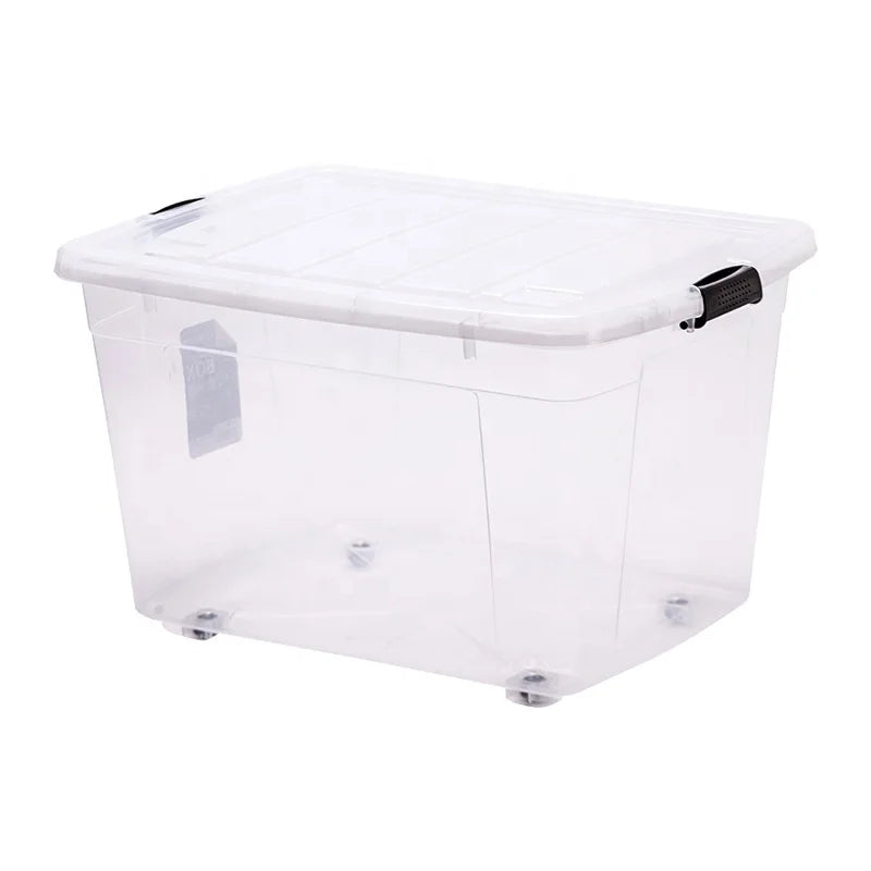 Home Rectangle PP Multifunction Heavy Duty Waterproof Transparent Stackable Plastic Clothing Organizer Storage Box with Wheels