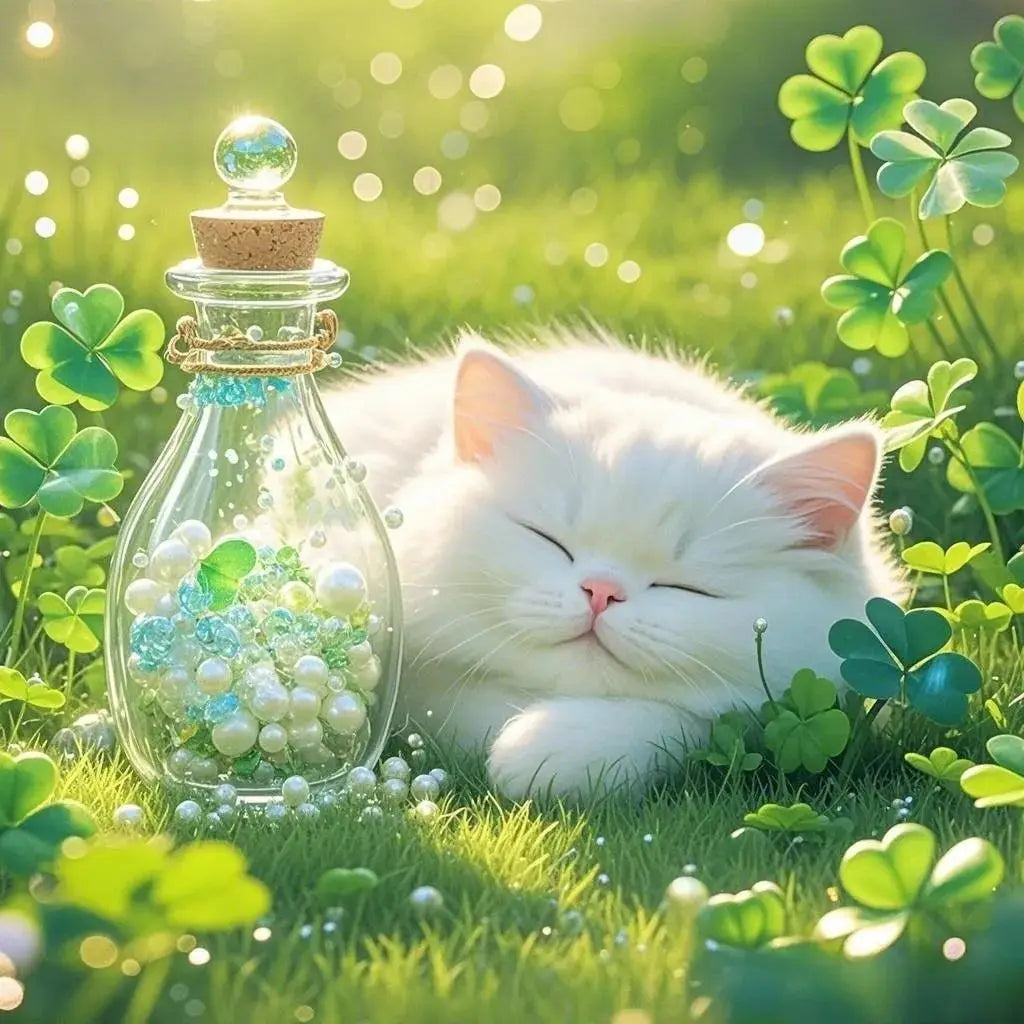 LS 5D DIY Diamond Painting Kit Sleeping Kitten Wall Art Velvet Flocking Canvas with Printed Flower Home Decor