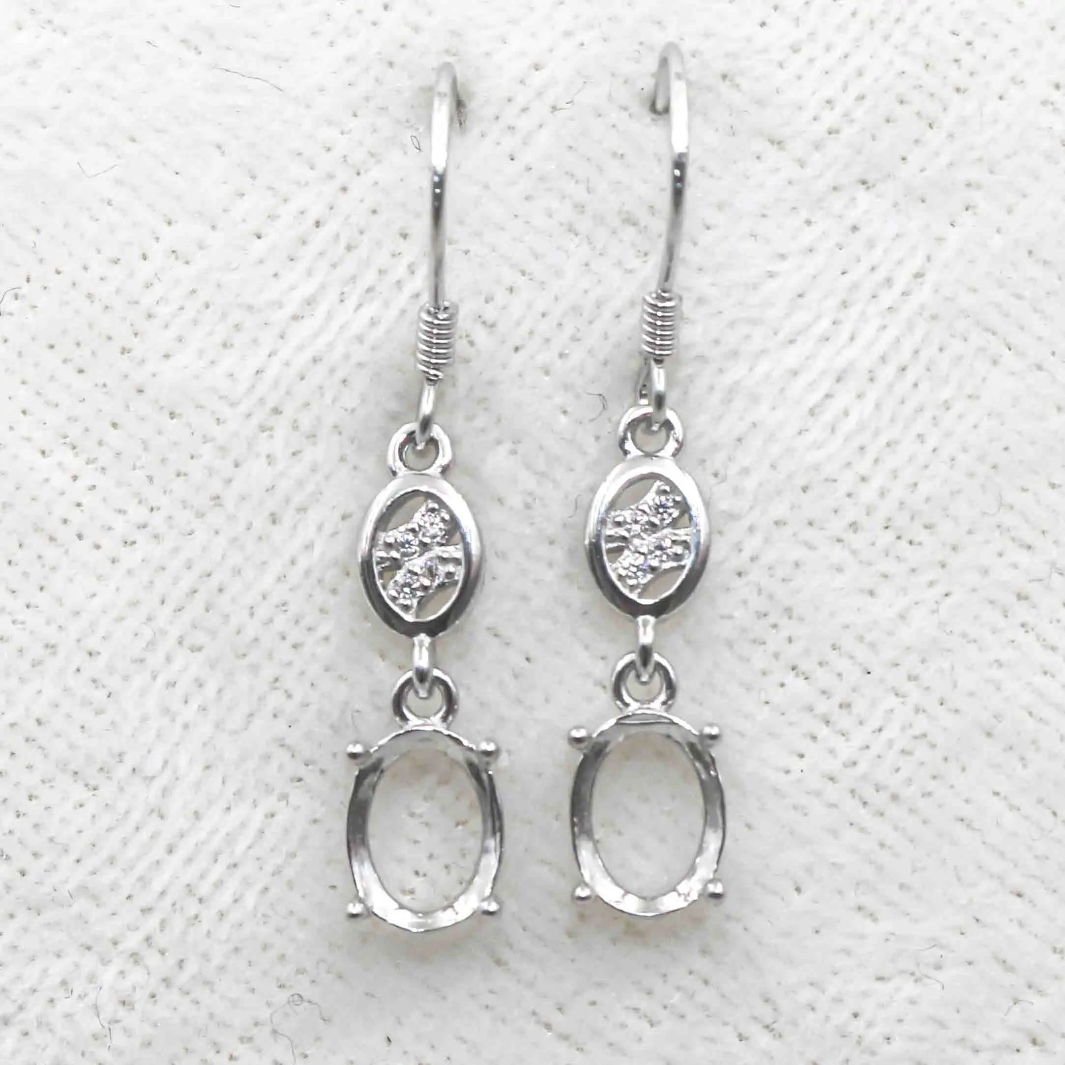 Sterling Silver 6*8mm Semi Mount Hook Earrings Empty Support Blank Claws Setting S925 Base Without Center Stone for DIY Inlay