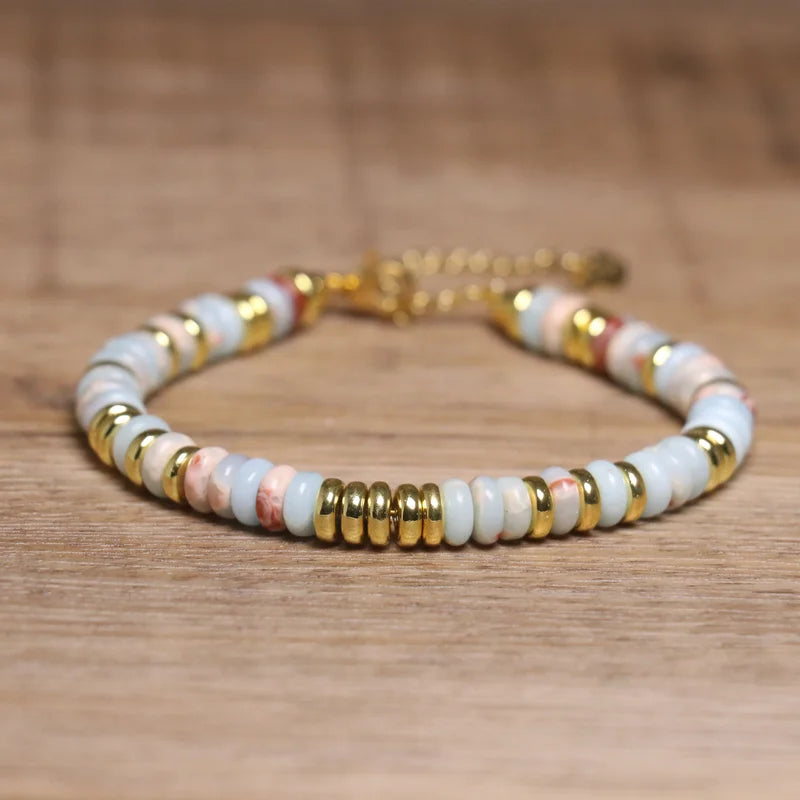 Natural Shoushan Flower Beaded Bracelet Semi-precious Healing Energy Hematite Bracelet Shoushan Stone Adjustable Bracelet Unisex