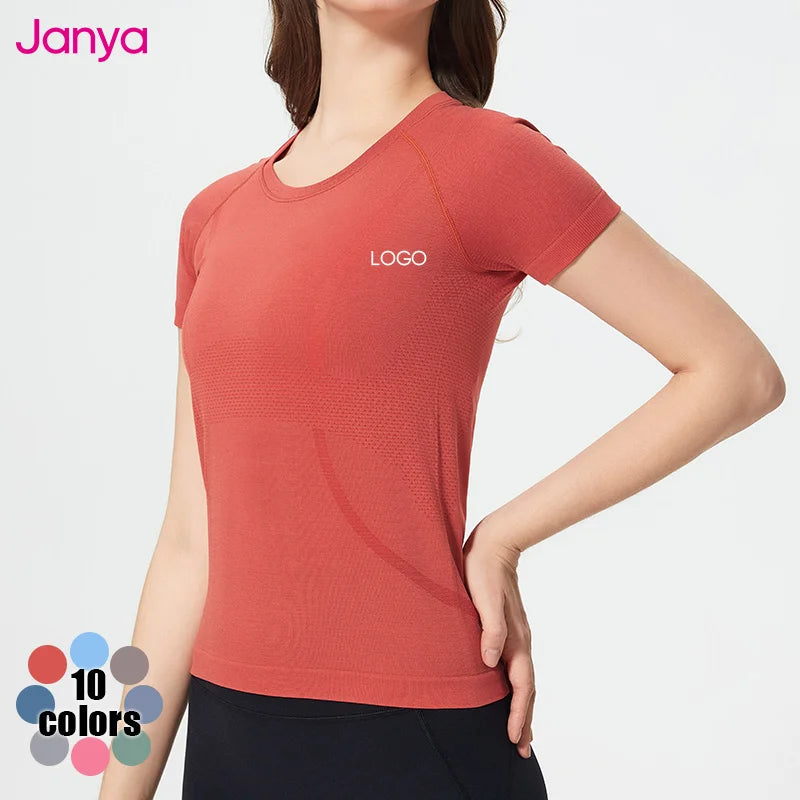 Janya Fashion Women's Lightweight Gym Top Breathable Quick Dry Athletic Yoga Shirt Slim Fit Short Sleeve Seamless Fitness