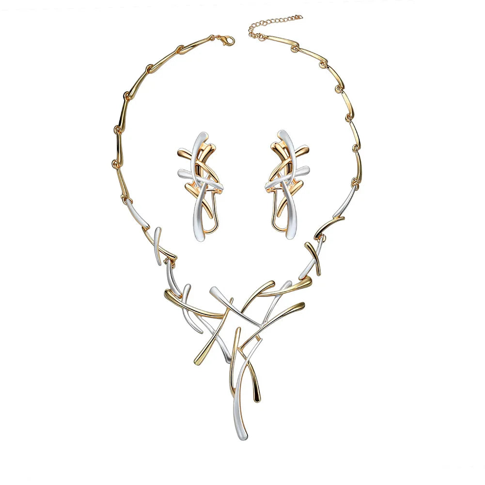 New Fashion Exaggerated Two-color Hawaiian Jewelry Earrings and Necklace Set